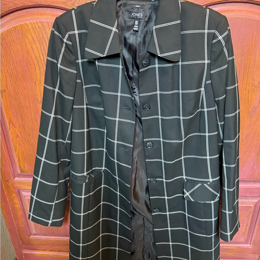 Jones New York Black Windowpane Coat